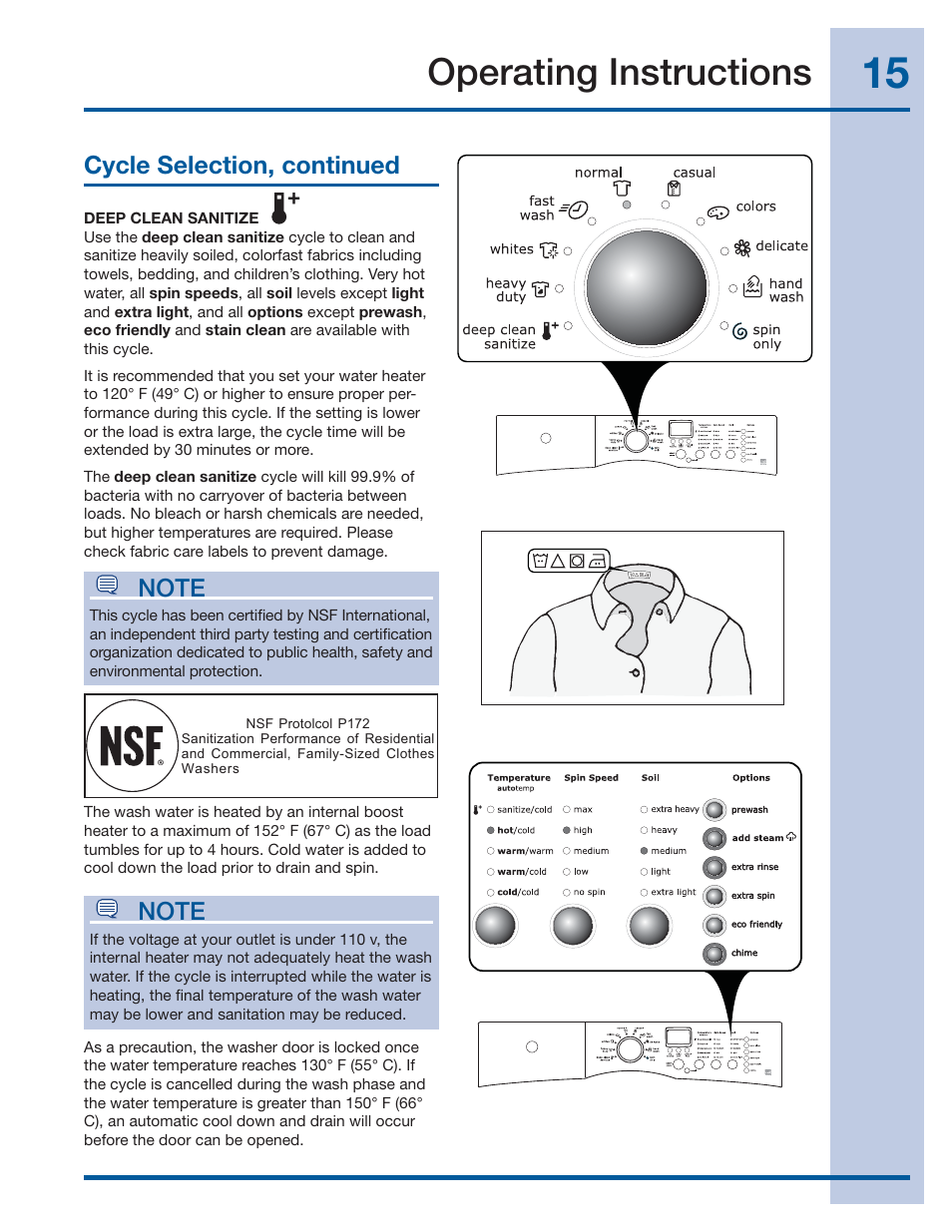 Operating instructions, Cycle selection, continued | Electrolux EIFLS55IMB User Manual | Page 15 / 32