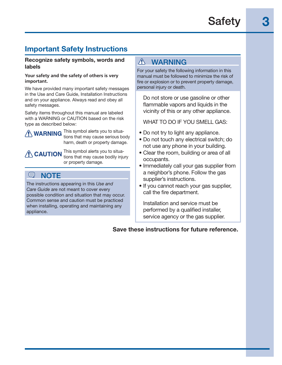 Safety, Important safety instructions, Warning | Electrolux EIFLS55IMB User Manual | Page 3 / 32