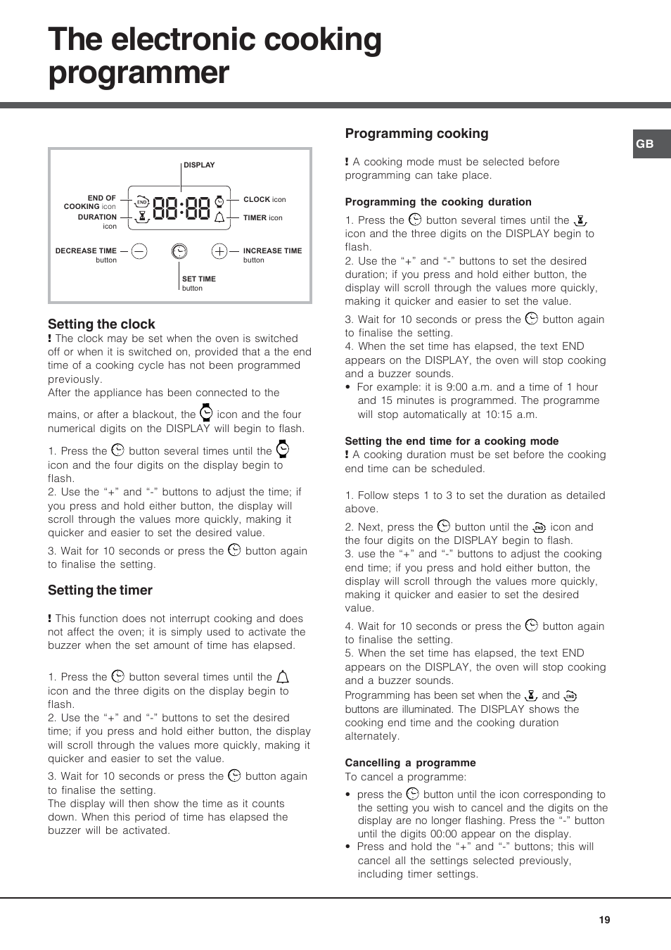 The electronic cooking programmer | Hotpoint Ariston Style FH 53 IX-HA User Manual | Page 19 / 72