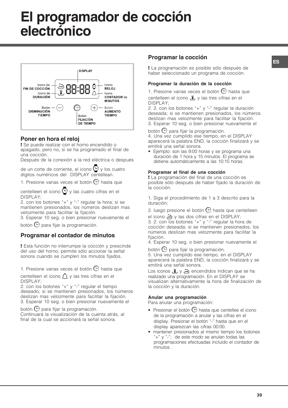 El programador de cocción electrónico | Hotpoint Ariston Style FH 53 IX-HA User Manual | Page 39 / 72