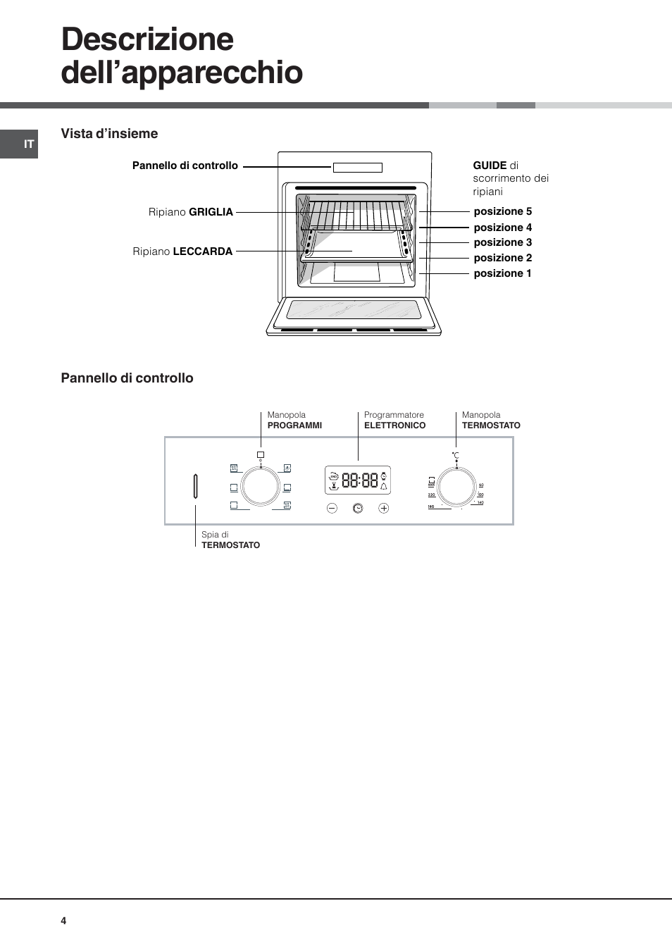 Descrizione dell’apparecchio | Hotpoint Ariston Style FH 53 IX-HA User Manual | Page 4 / 72