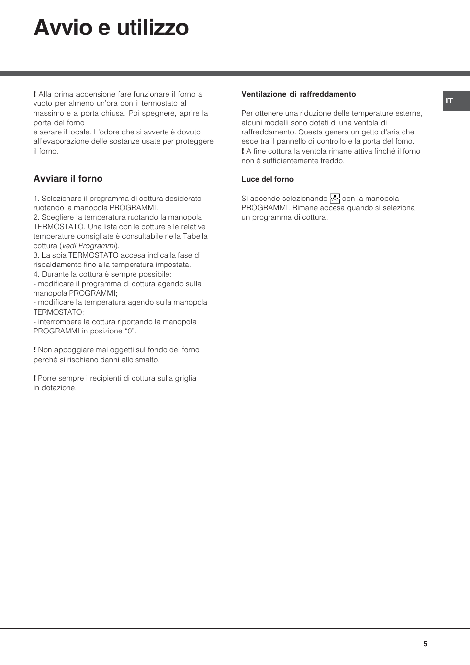 Avvio e utilizzo | Hotpoint Ariston Style FH 53 IX-HA User Manual | Page 5 / 72