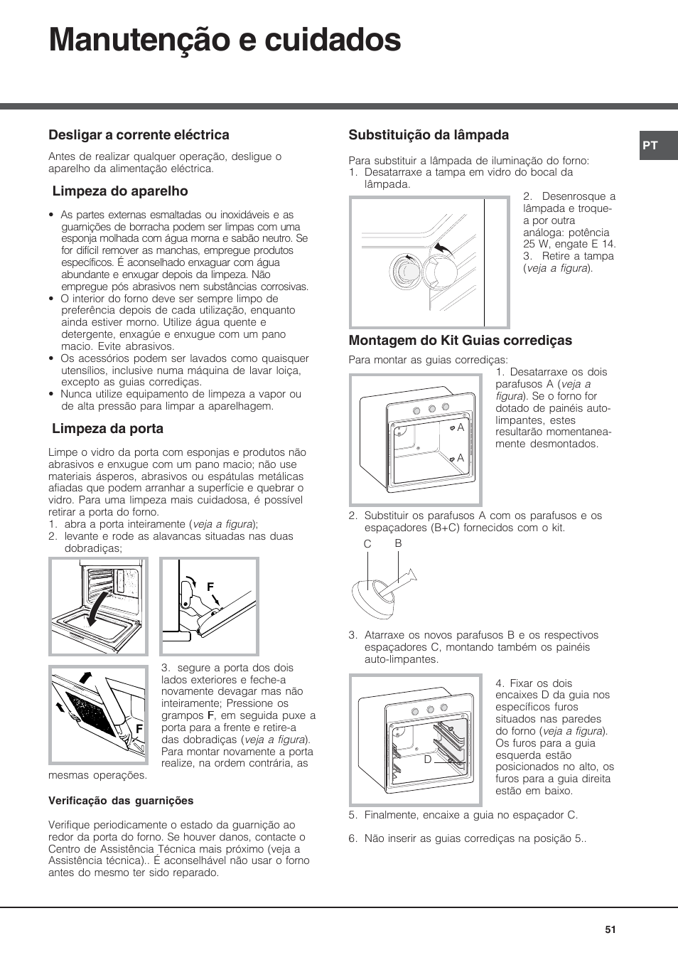 Manutenção e cuidados | Hotpoint Ariston Style FH 53 IX-HA User Manual | Page 51 / 72