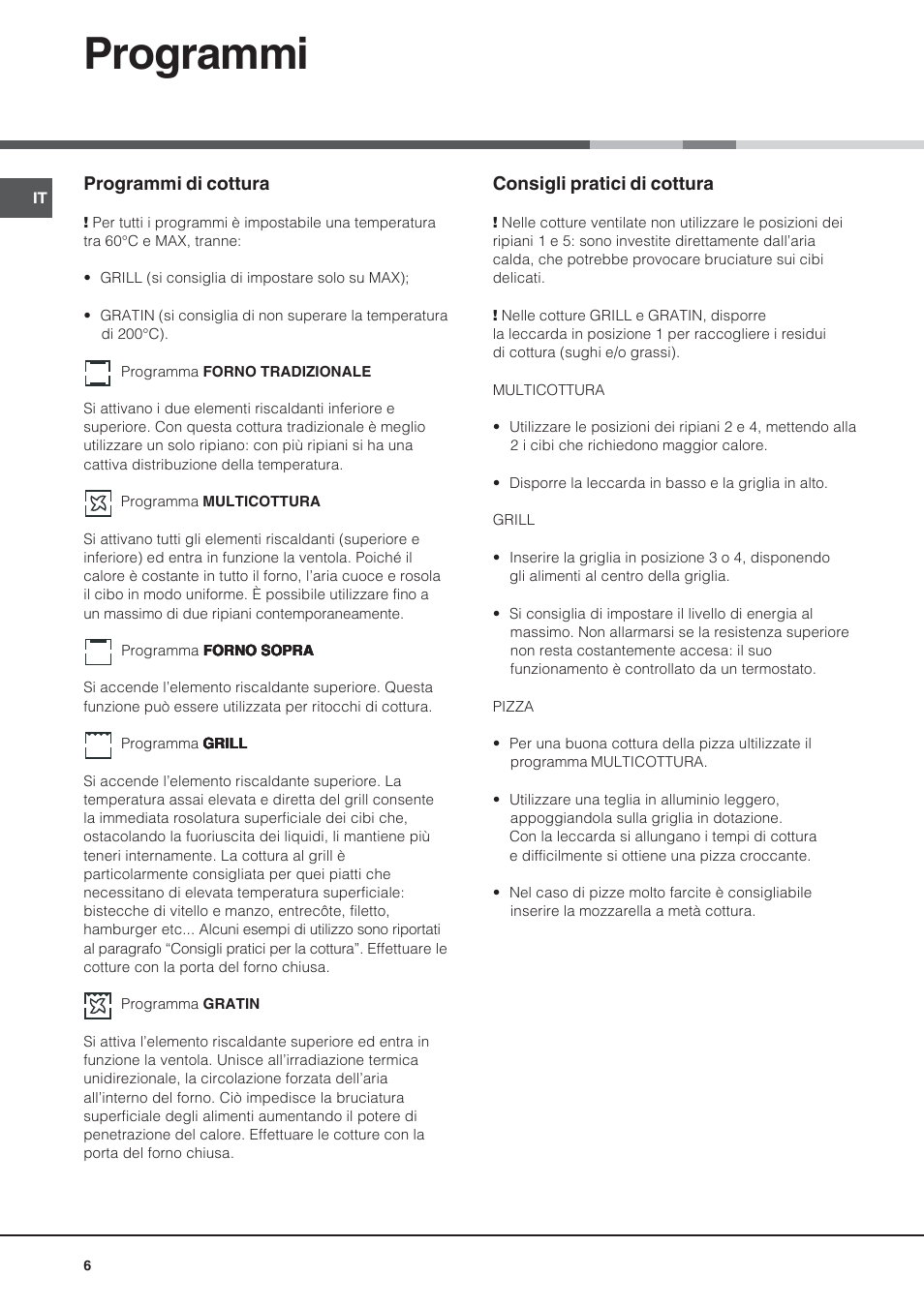 Programmi | Hotpoint Ariston Style FH 53 IX-HA User Manual | Page 6 / 72