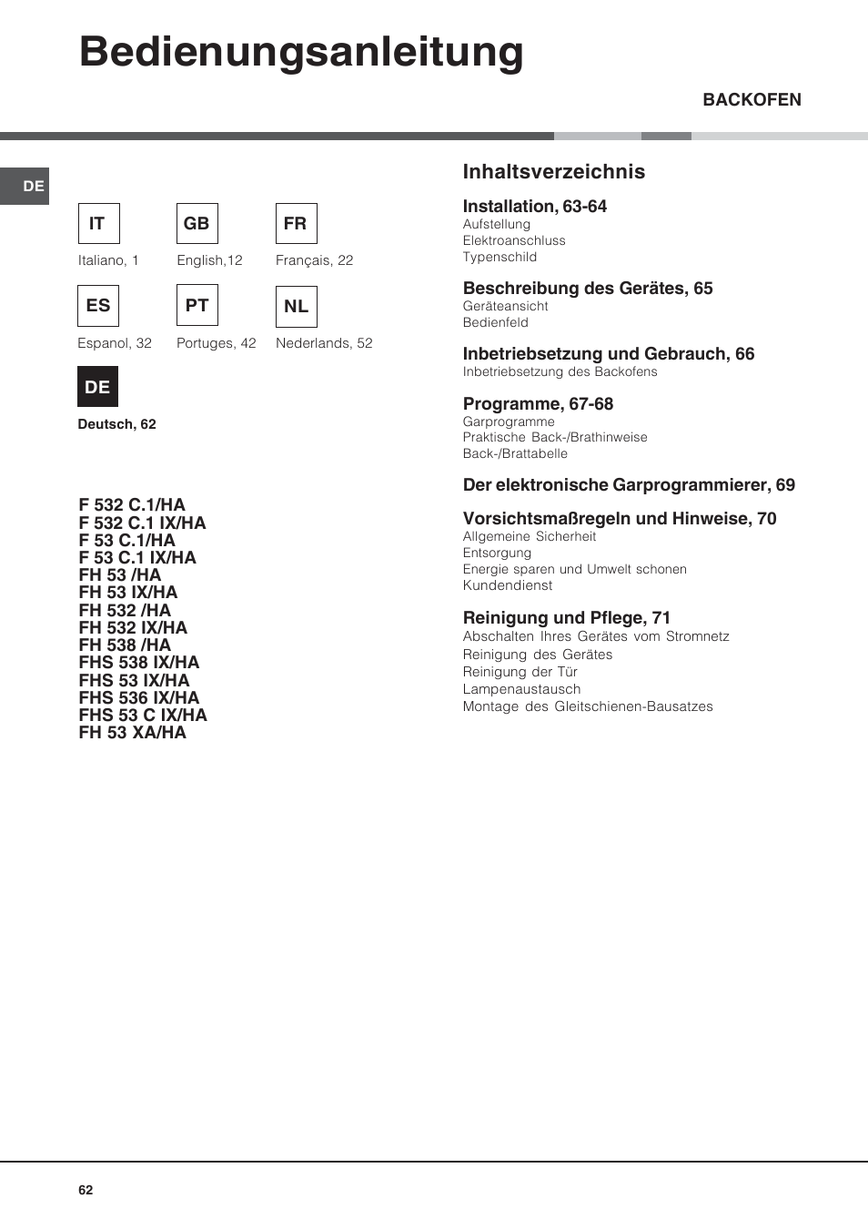 Hotpoint Ariston Style FH 53 IX-HA User Manual | Page 62 / 72