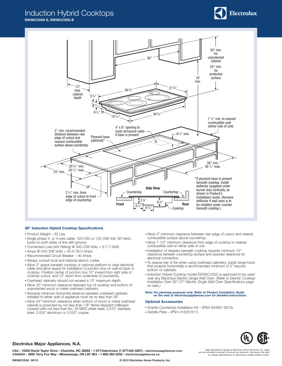 Induction hybrid cooktops, Electrolux major appliances, n.a | Electrolux EW36CC55GS User Manual | Page 2 / 4