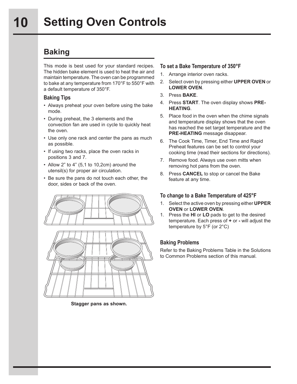 Setting oven controls, Baking | Electrolux EI30EW45KB User Manual | Page 10 / 32