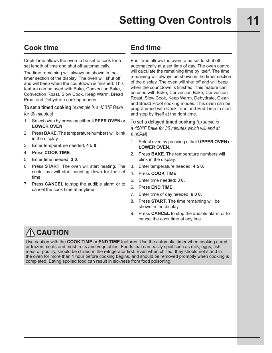 Setting oven controls, Cook time end time | Electrolux EI30EW45KB User Manual | Page 11 / 32