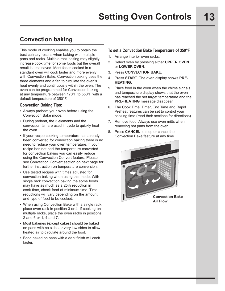 Setting oven controls, Convection baking | Electrolux EI30EW45KB User Manual | Page 13 / 32