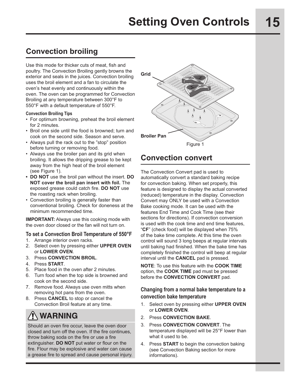 Setting oven controls, Convection convert, Convection broiling | Electrolux EI30EW45KB User Manual | Page 15 / 32