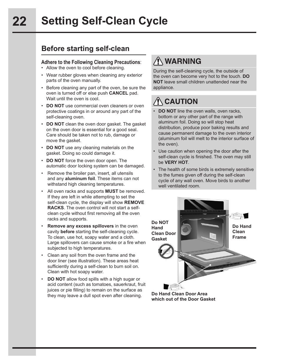 Setting self-clean cycle, Before starting self-clean | Electrolux EI30EW45KB User Manual | Page 22 / 32