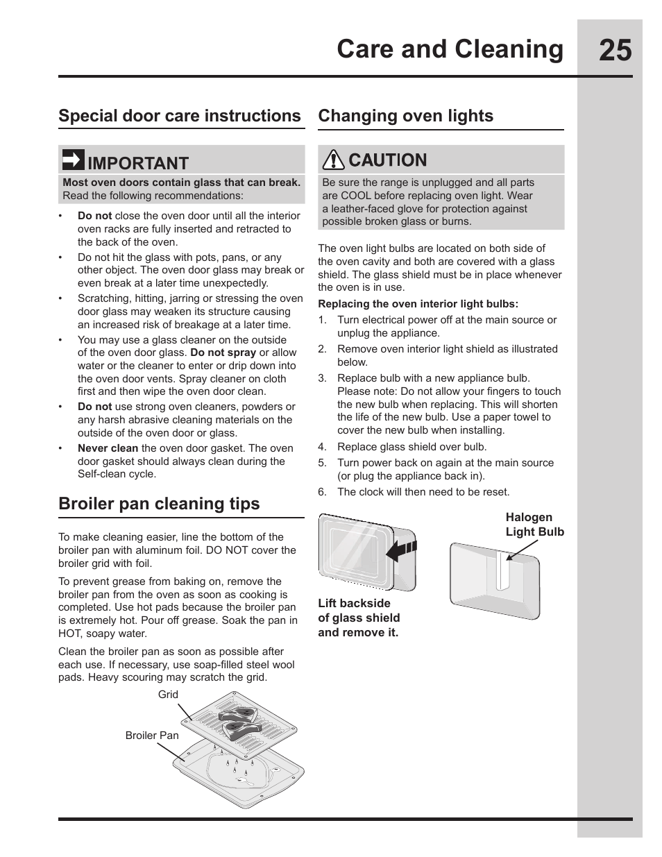 Care and cleaning, Important, Broiler pan cleaning tips | Electrolux EI30EW45KB User Manual | Page 25 / 32