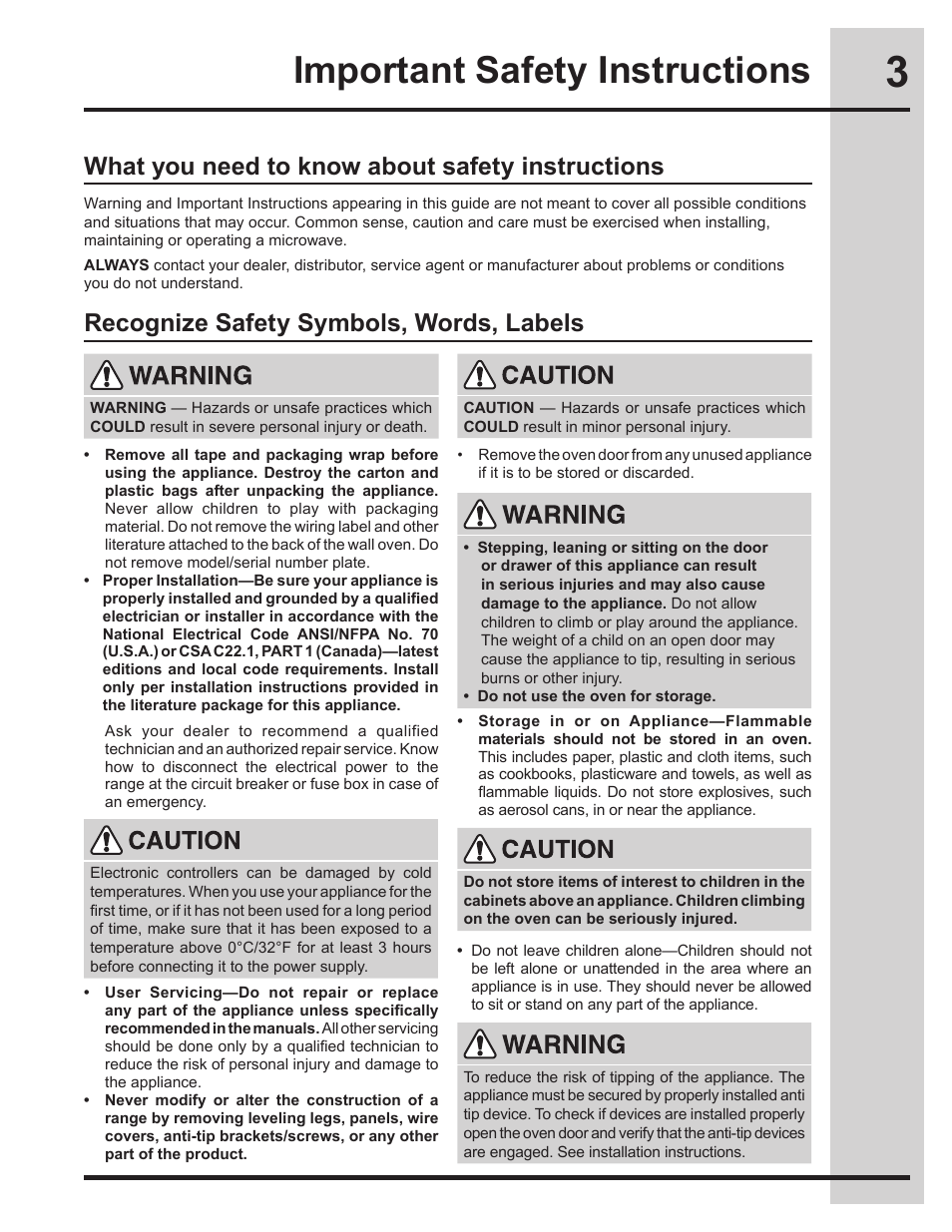 Important safety instructions, What you need to know about safety instructions, Recognize safety symbols, words, labels | Electrolux EI30EW45KB User Manual | Page 3 / 32