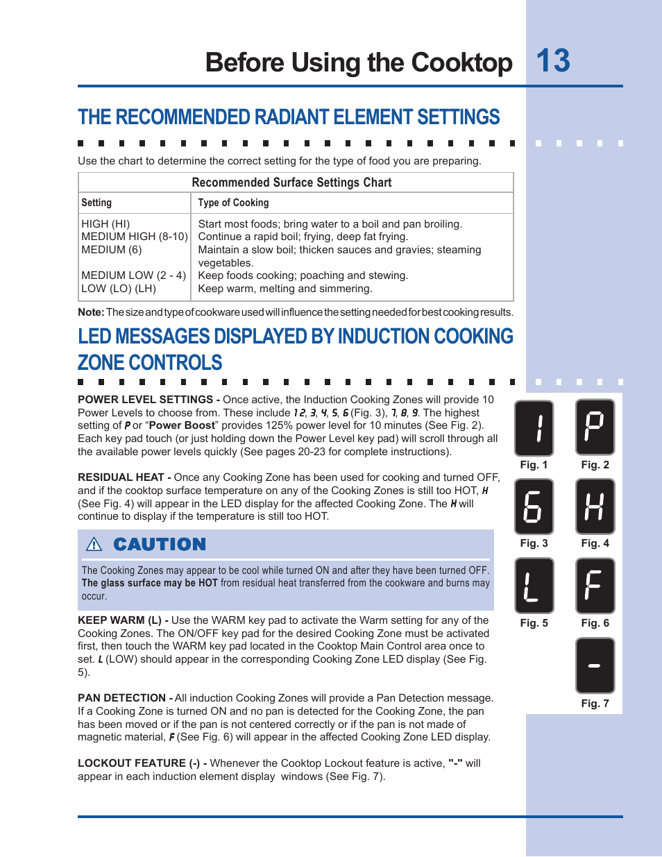 Before using the cooktop, The recommended radiant element settings, Ca caution ution ution ution ution | Electrolux EW30CC55GS User Manual | Page 13 / 32