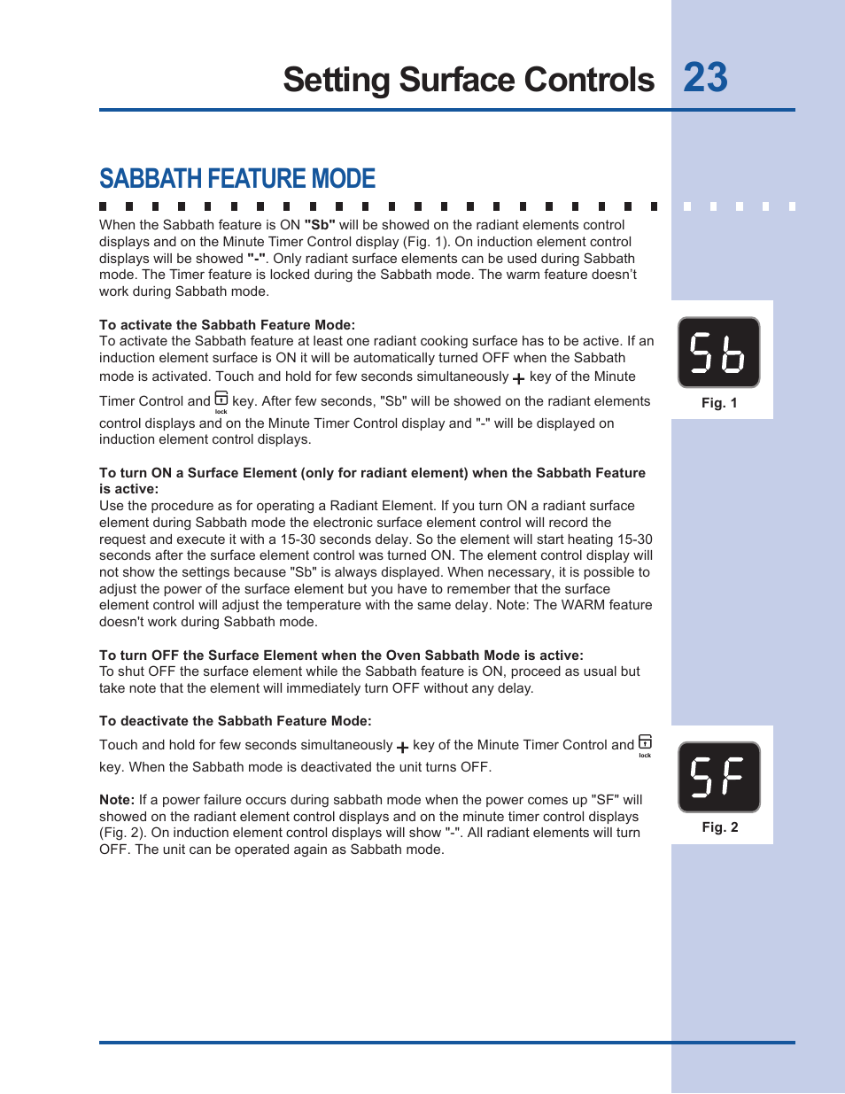 Setting surface controls, Sabbath feature mode | Electrolux EW30CC55GS User Manual | Page 23 / 32