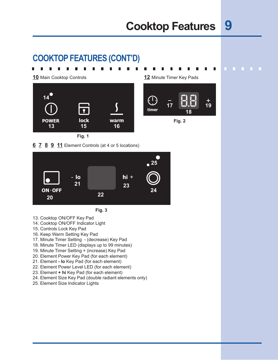 Cooktop features, Cooktop features (cont’d) | Electrolux EW30CC55GS User Manual | Page 9 / 32