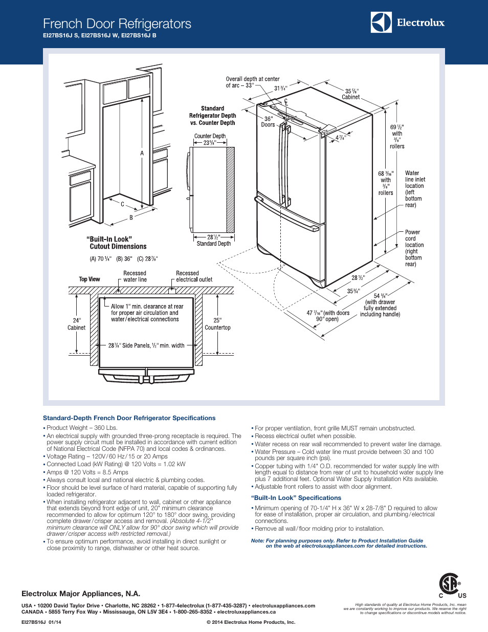 French door refrigerators | Electrolux EI27BS16JB User Manual | Page 2 / 2