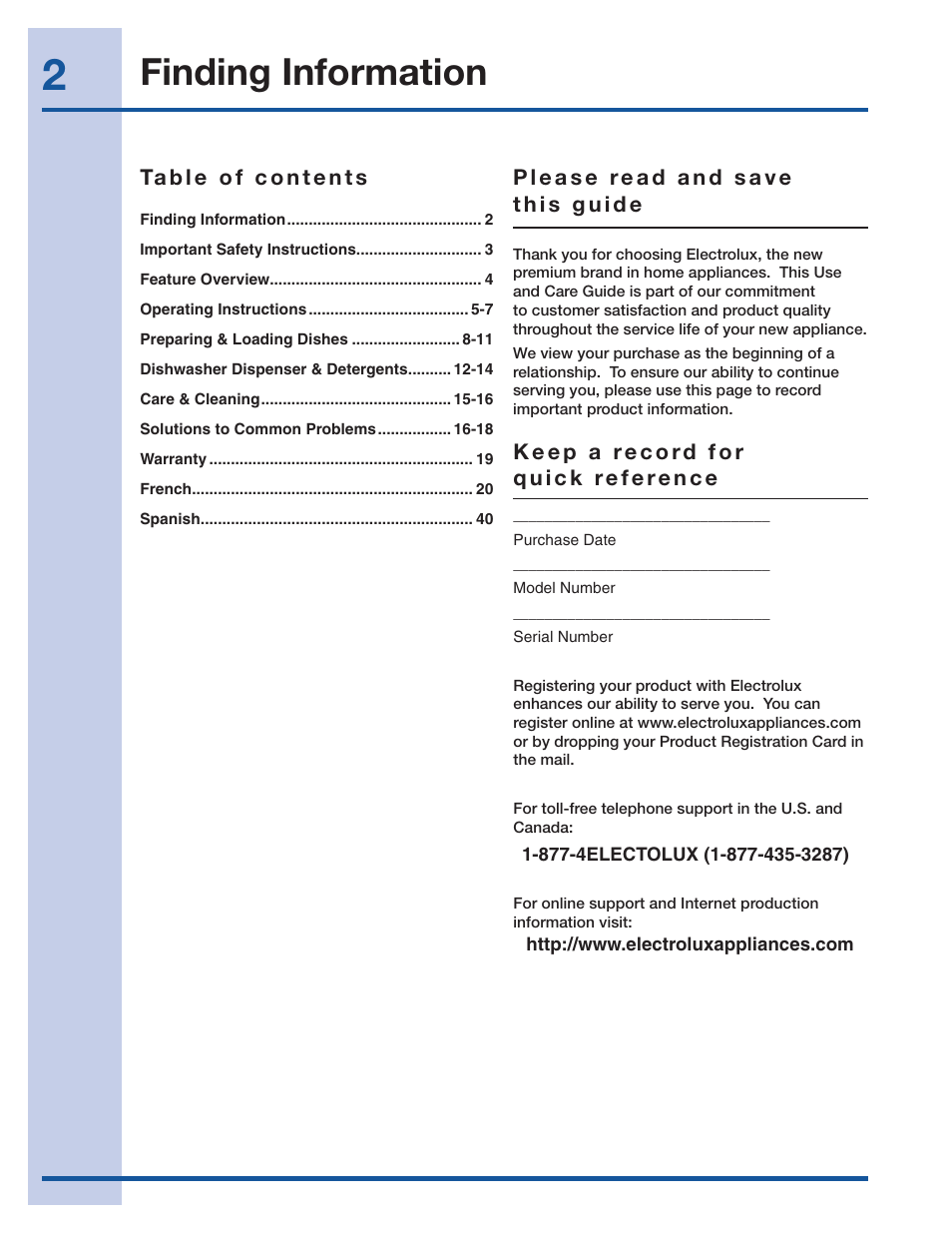 Finding information | Electrolux EI24ID30QS User Manual | Page 2 / 60