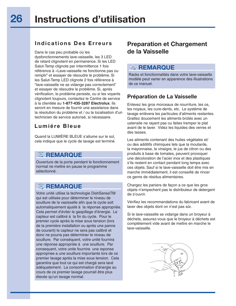 Instructions d’utilisation, Remarque, Preparation et chargement de la vaisselle | Electrolux EI24ID30QS User Manual | Page 26 / 60