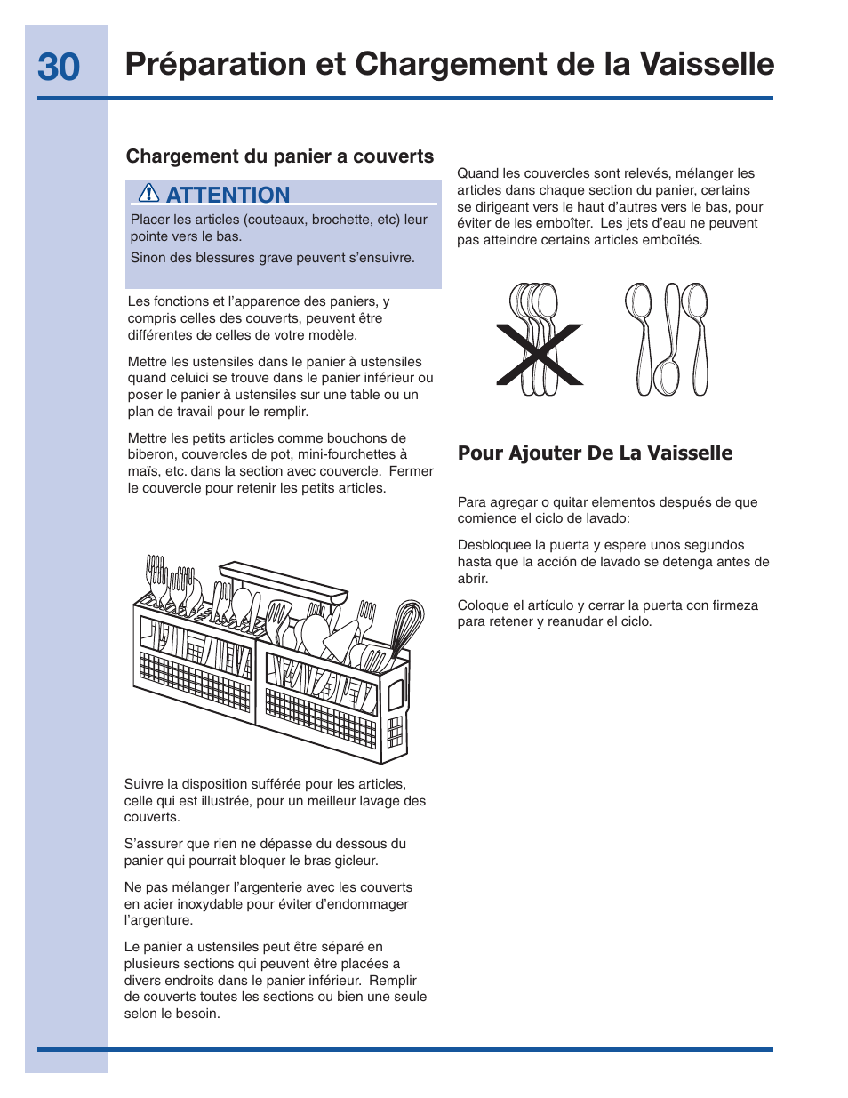 Préparation et chargement de la vaisselle, Attention | Electrolux EI24ID30QS User Manual | Page 30 / 60