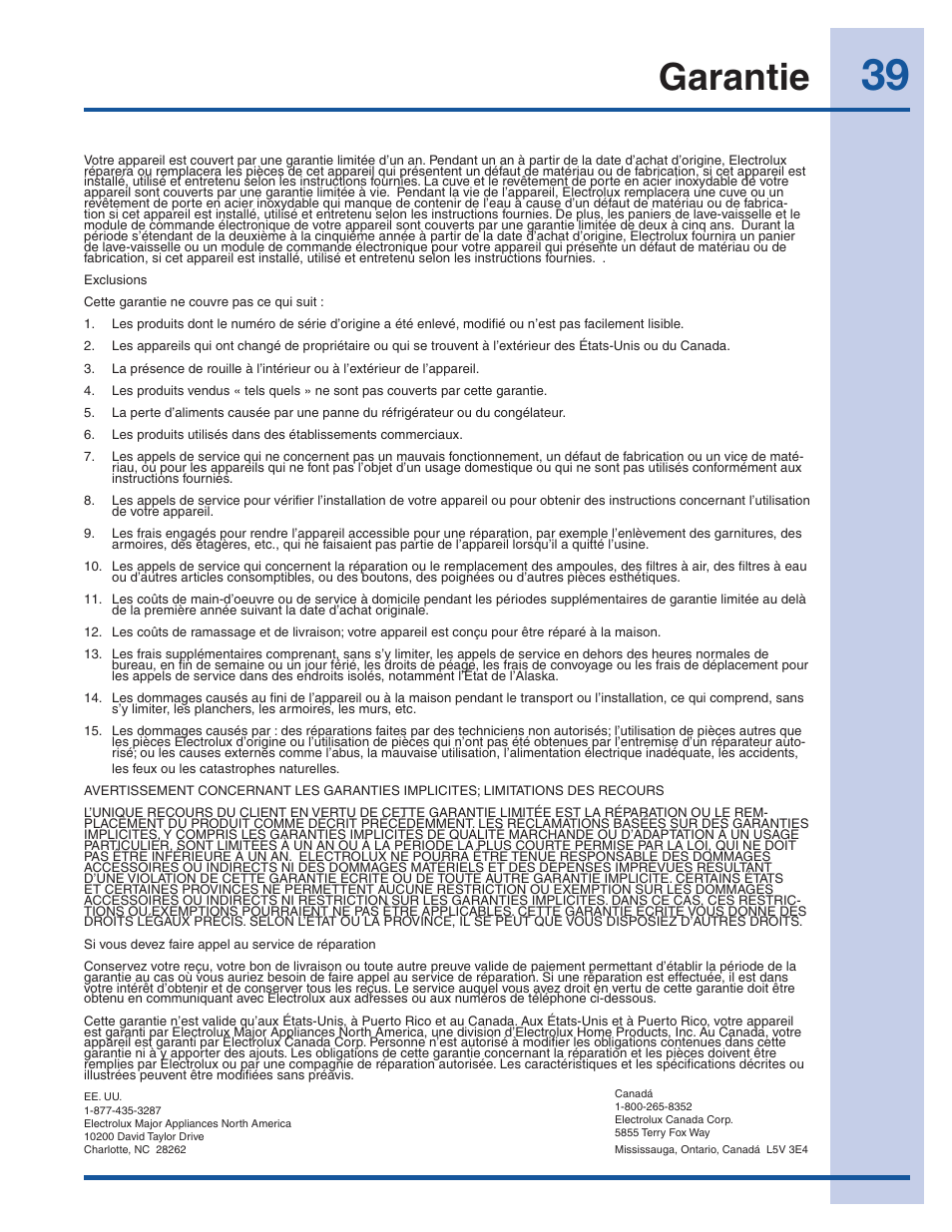 Garantie | Electrolux EI24ID30QS User Manual | Page 39 / 60