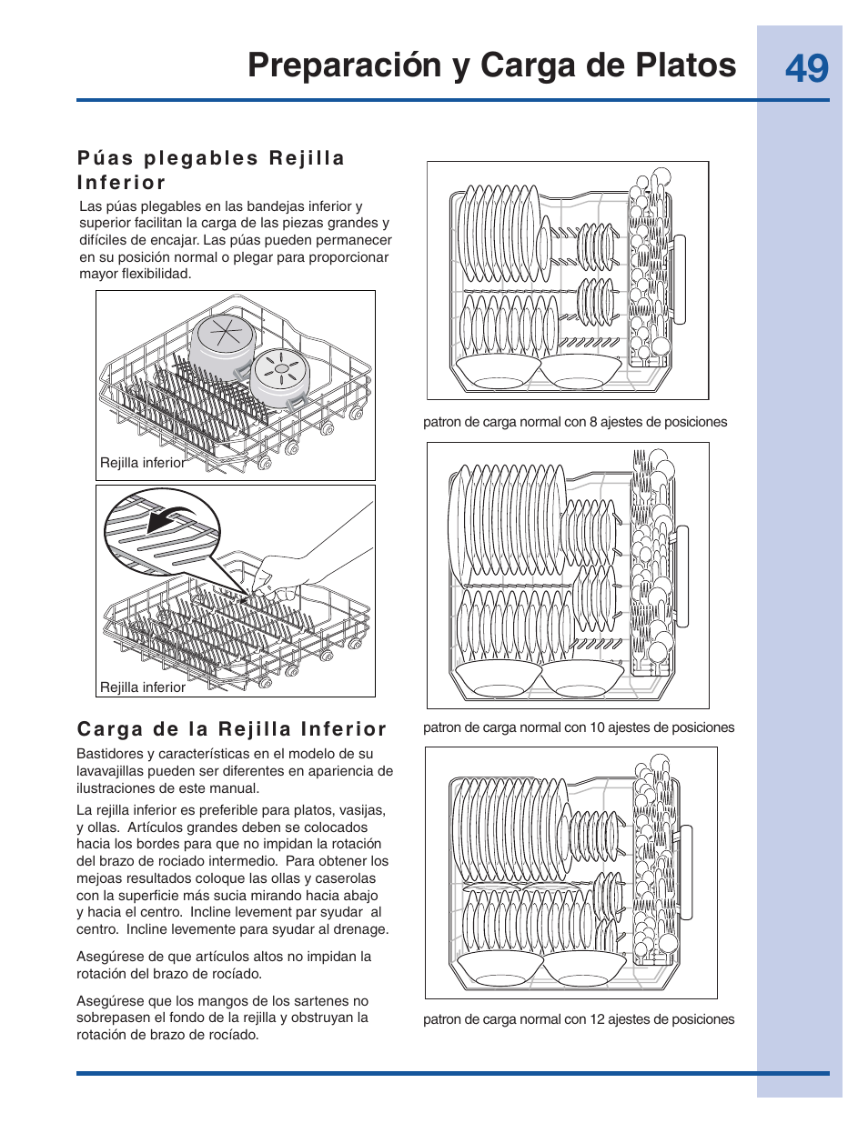 Preparación y carga de platos | Electrolux EI24ID30QS User Manual | Page 49 / 60