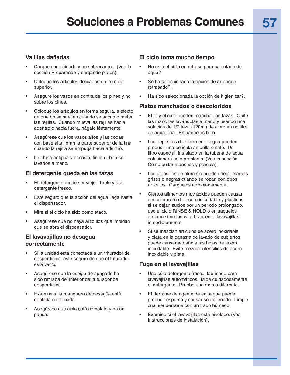 Soluciones a problemas comunes | Electrolux EI24ID30QS User Manual | Page 57 / 60