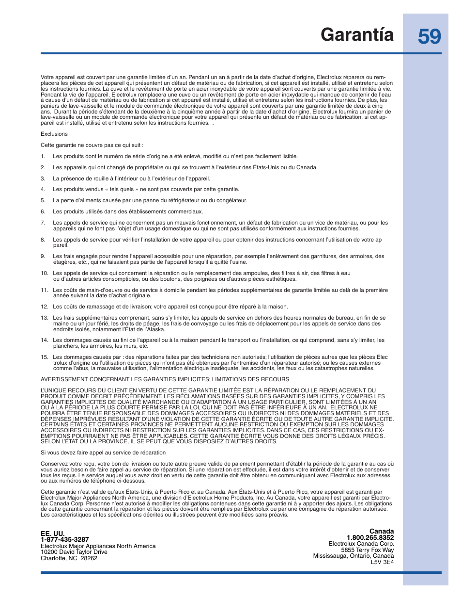 Garantía | Electrolux EI24ID30QS User Manual | Page 59 / 60