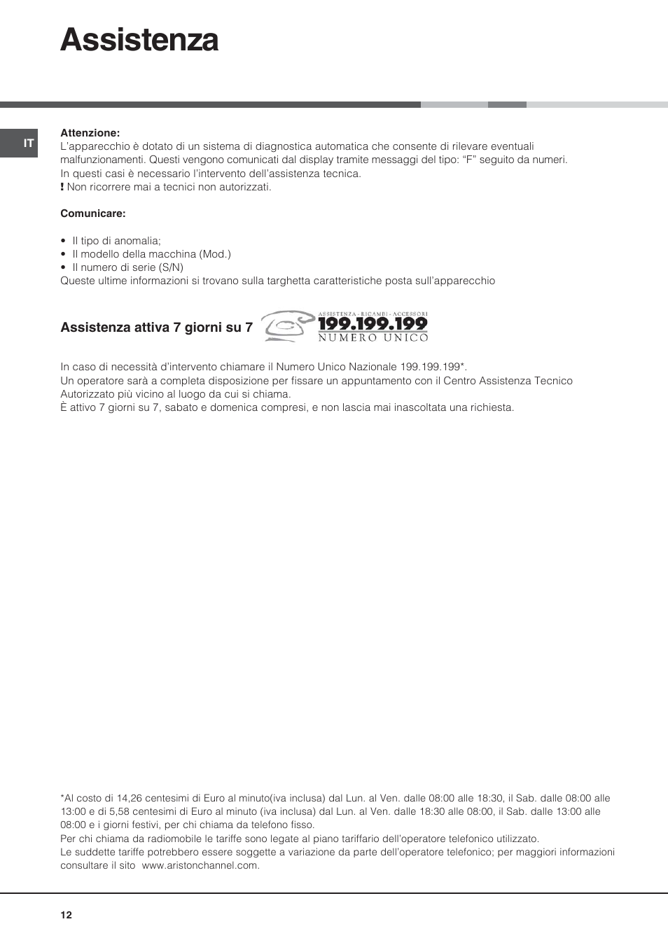 Assistenza | Hotpoint Ariston MH 99.1 (BK)-HA User Manual | Page 12 / 80