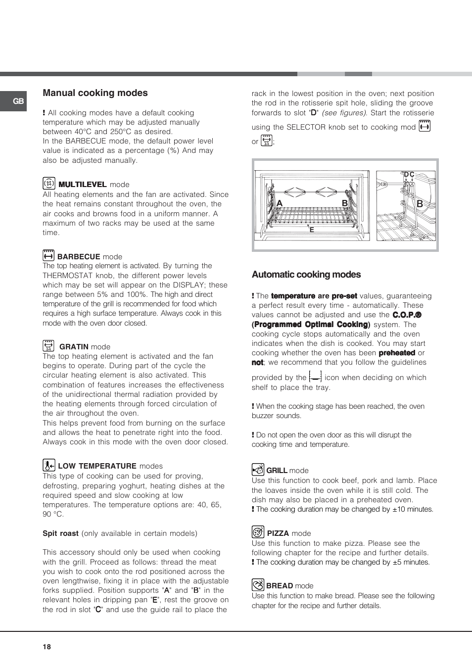 Manual cooking modes, Automatic cooking modes | Hotpoint Ariston MH 99.1 (BK)-HA User Manual | Page 18 / 80