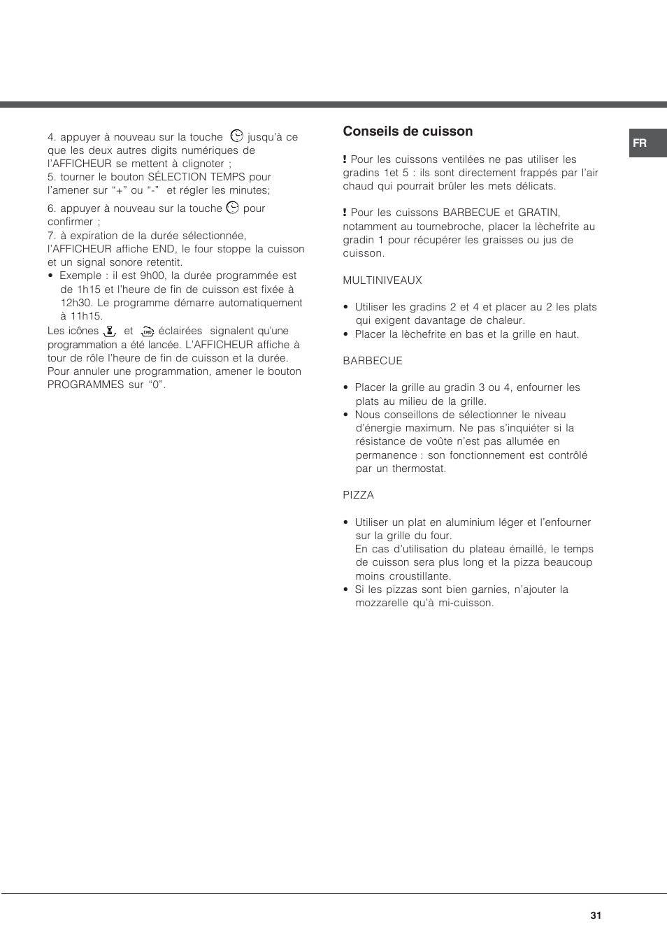 Conseils de cuisson | Hotpoint Ariston MH 99.1 (BK)-HA User Manual | Page 31 / 80