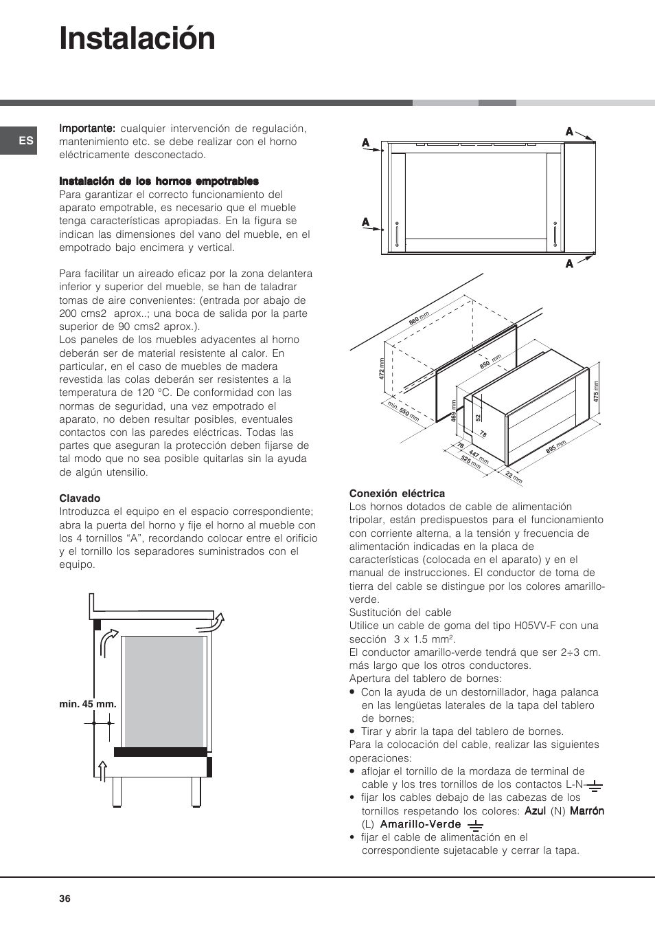 Instalación | Hotpoint Ariston MH 99.1 (BK)-HA User Manual | Page 36 / 80