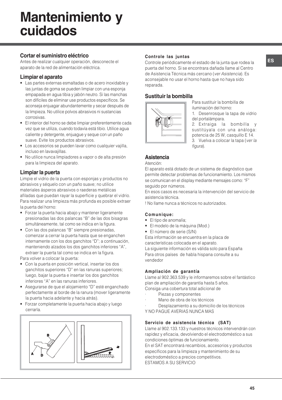 Mantenimiento y cuidados | Hotpoint Ariston MH 99.1 (BK)-HA User Manual | Page 45 / 80