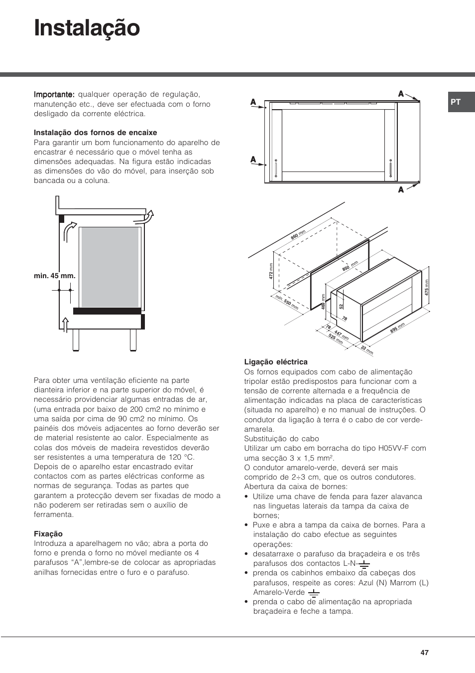 Instalação | Hotpoint Ariston MH 99.1 (BK)-HA User Manual | Page 47 / 80