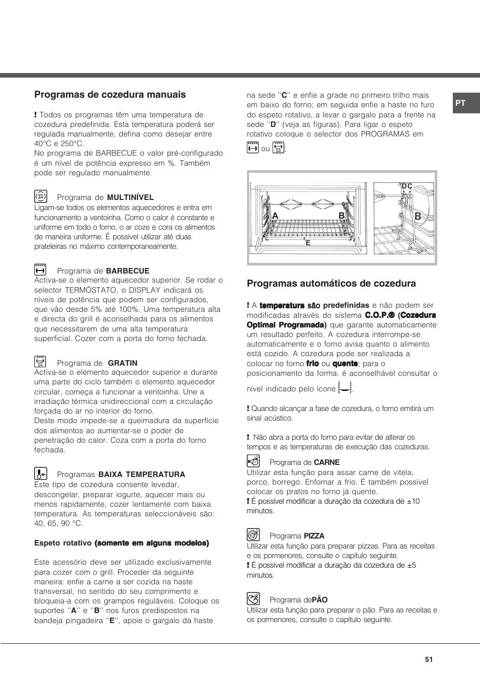 Programas automáticos de cozedura, Programas de cozedura manuais | Hotpoint Ariston MH 99.1 (BK)-HA User Manual | Page 51 / 80