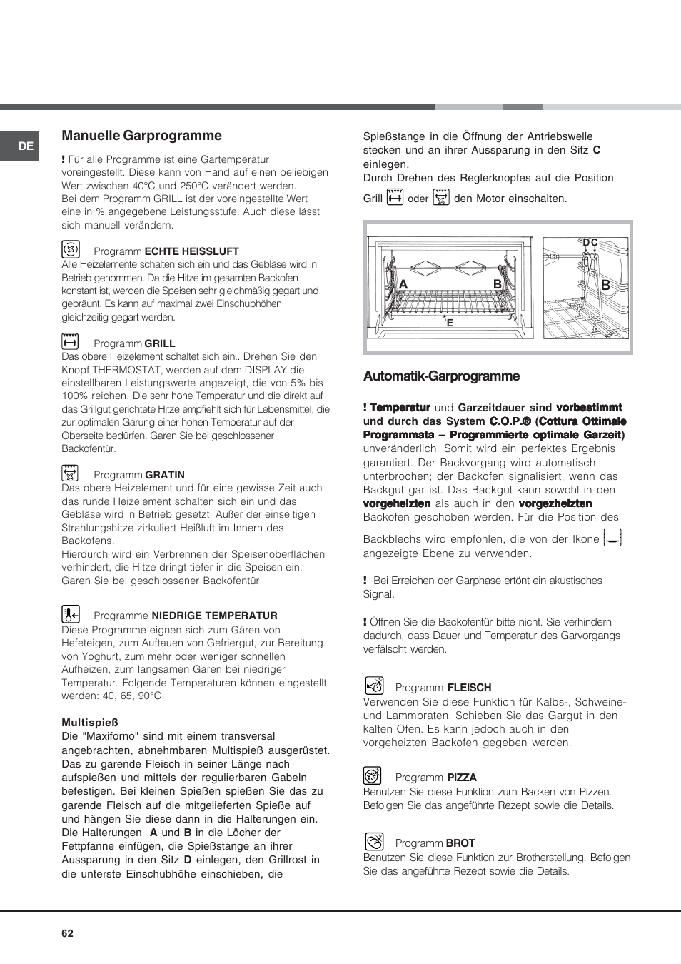 Manuelle garprogramme, Automatik-garprogramme | Hotpoint Ariston MH 99.1 (BK)-HA User Manual | Page 62 / 80