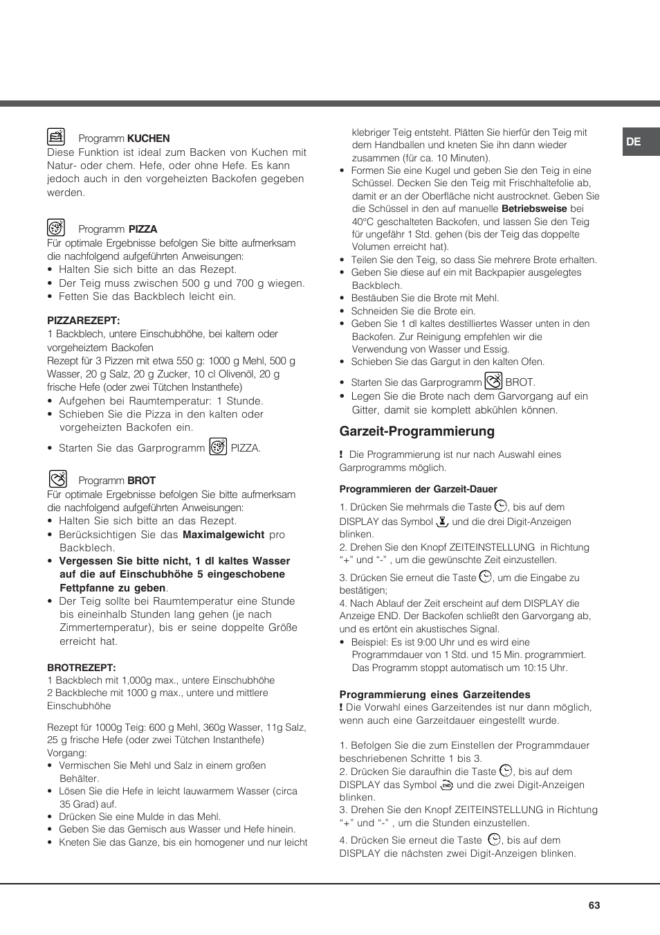 Garzeit-programmierung | Hotpoint Ariston MH 99.1 (BK)-HA User Manual | Page 63 / 80