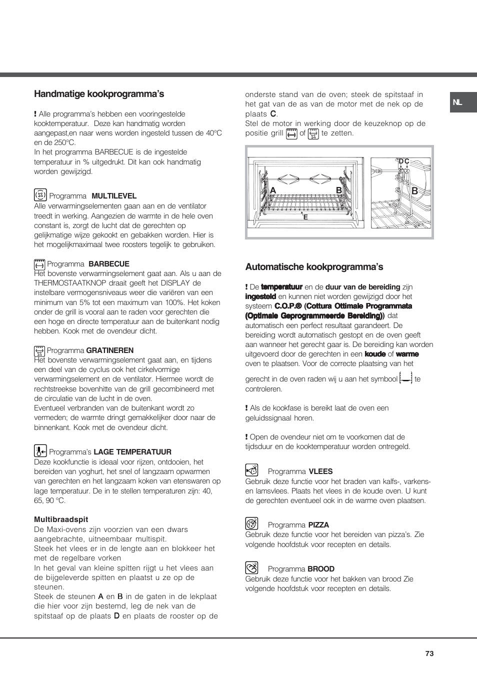 Handmatige kookprogramma’s, Automatische kookprogramma’s | Hotpoint Ariston MH 99.1 (BK)-HA User Manual | Page 73 / 80