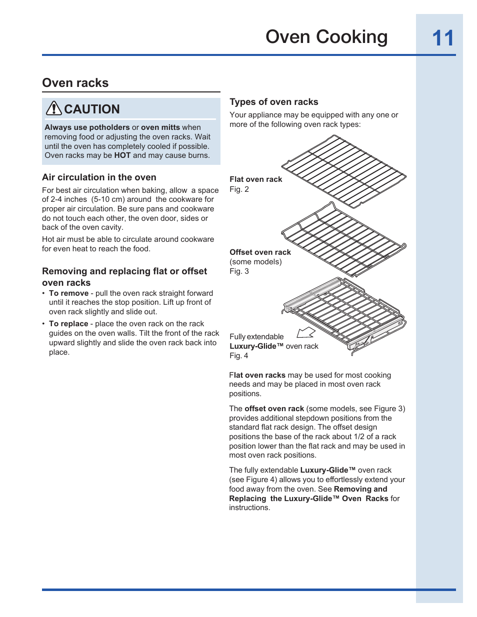 Oven cooking, Caution oven racks | Electrolux EI30GF35JS User Manual | Page 11 / 52