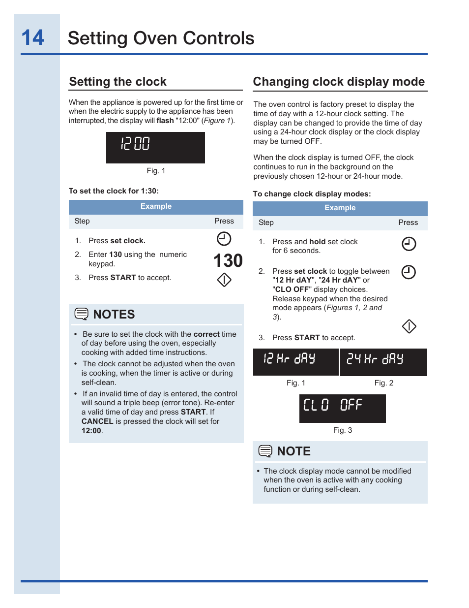 Setting oven controls, Setting the clock, Changing clock display mode | Electrolux EI30GF35JS User Manual | Page 14 / 52