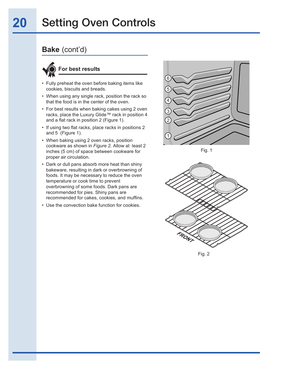 Setting oven controls, Bake (cont’d) | Electrolux EI30GF35JS User Manual | Page 20 / 52