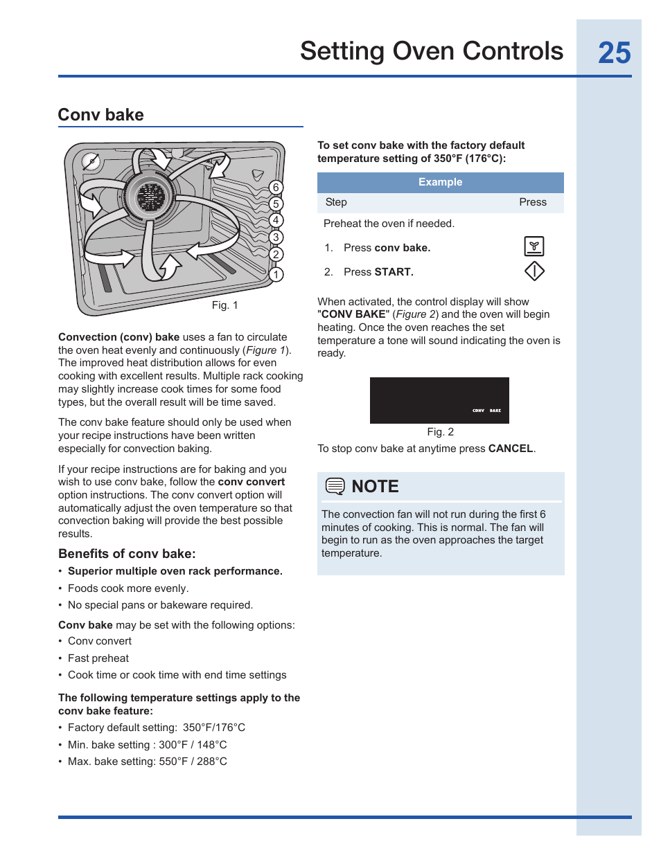 Setting oven controls, Conv bake | Electrolux EI30GF35JS User Manual | Page 25 / 52