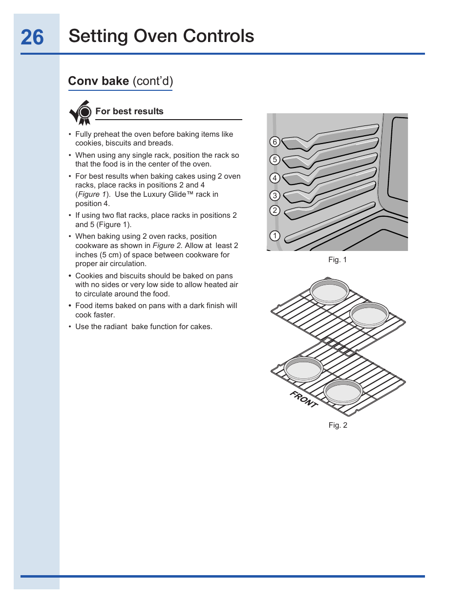 Setting oven controls, Conv bake (cont’d) | Electrolux EI30GF35JS User Manual | Page 26 / 52