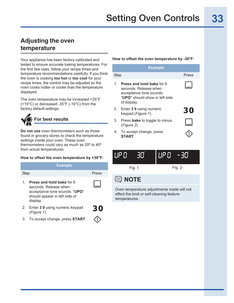 Setting oven controls, Adjusting the oven temperature | Electrolux EI30GF35JS User Manual | Page 33 / 52
