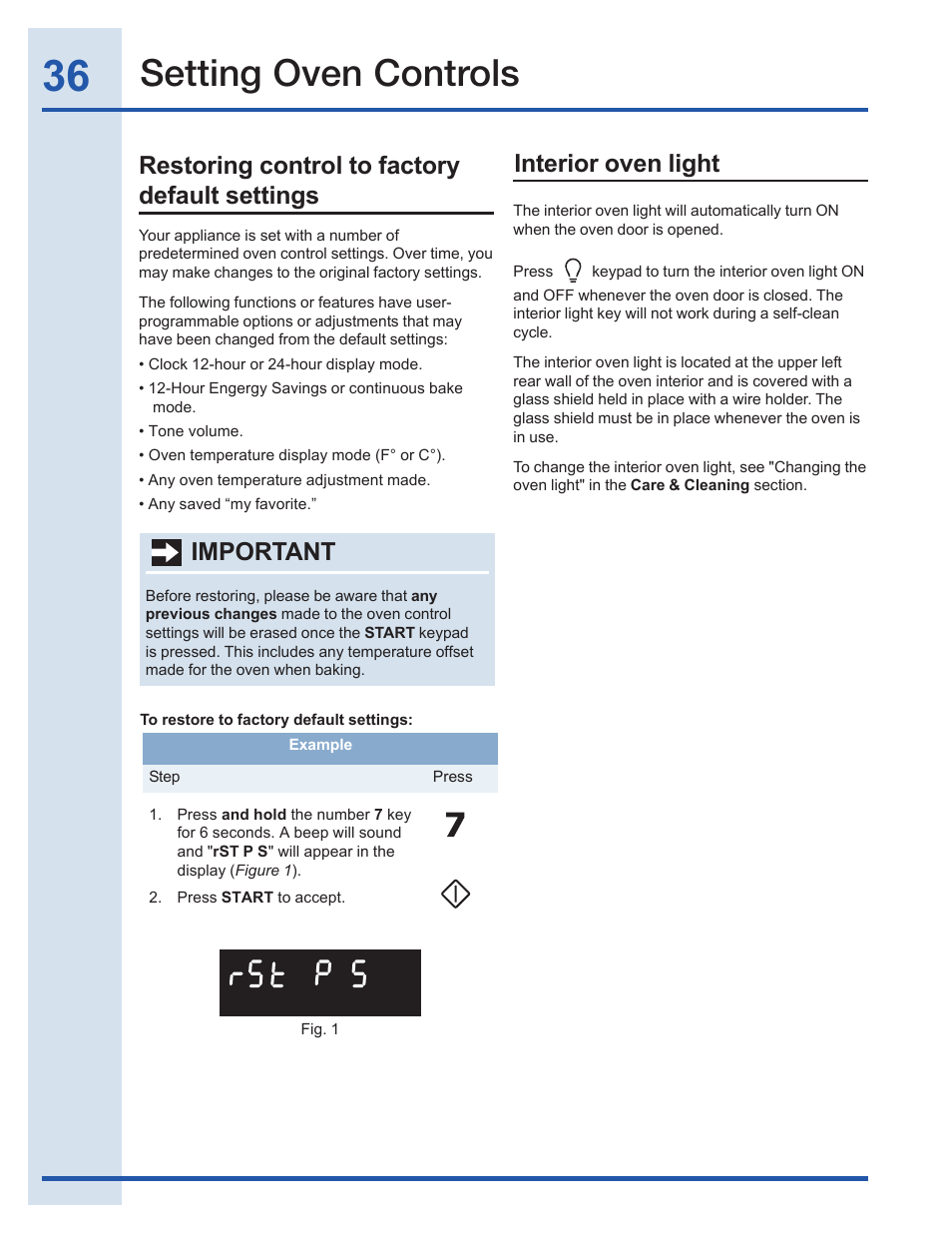 Setting oven controls, Important | Electrolux EI30GF35JS User Manual | Page 36 / 52