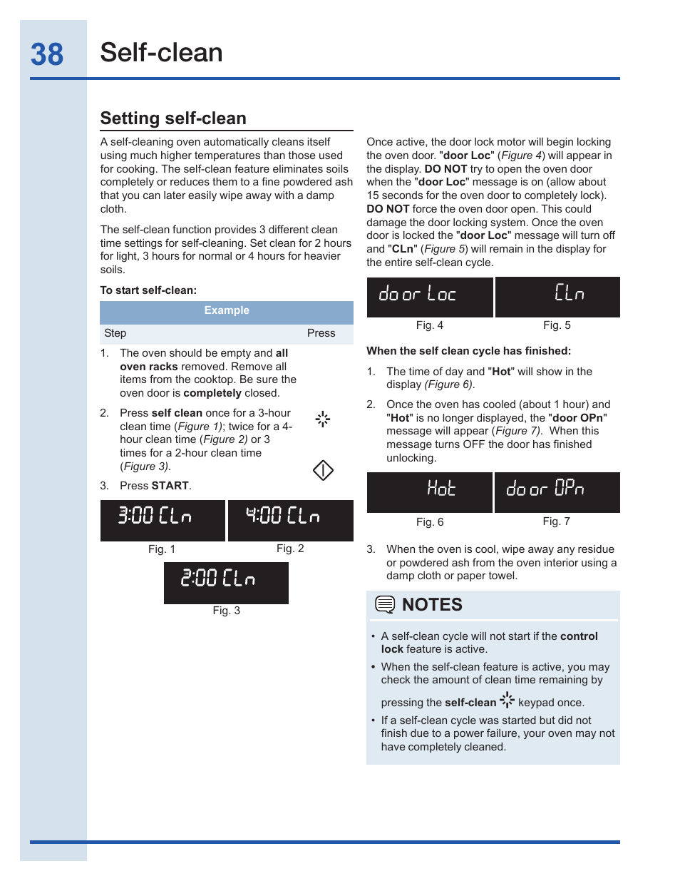 Self-clean, Setting self-clean | Electrolux EI30GF35JS User Manual | Page 38 / 52
