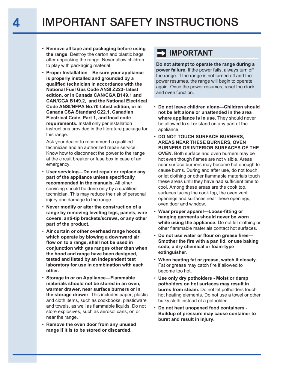 Important safety instructions, Important | Electrolux EI30GF35JS User Manual | Page 4 / 52