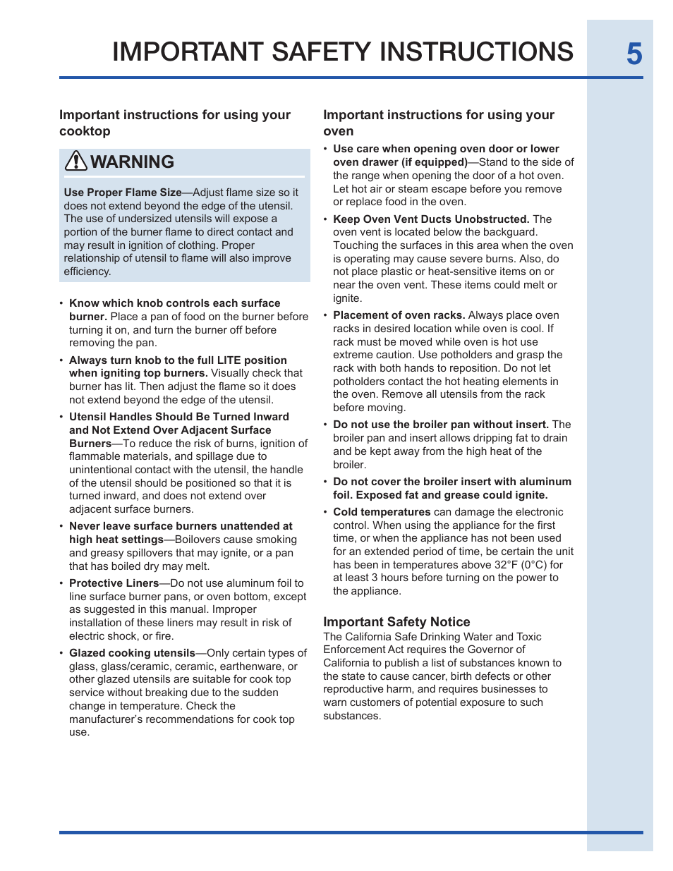 Important safety instructions, Warning | Electrolux EI30GF35JS User Manual | Page 5 / 52