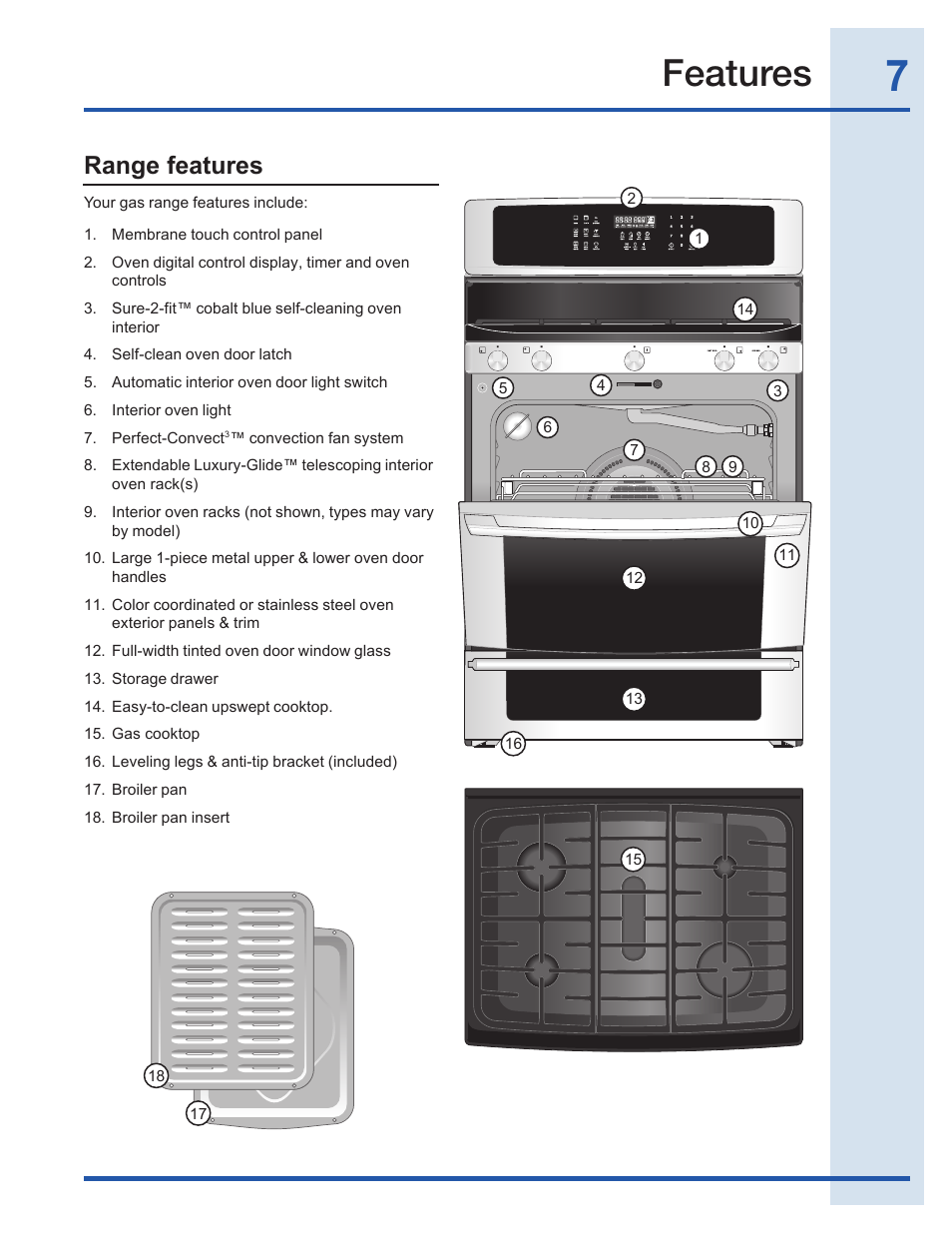 Features, Range features | Electrolux EI30GF35JS User Manual | Page 7 / 52