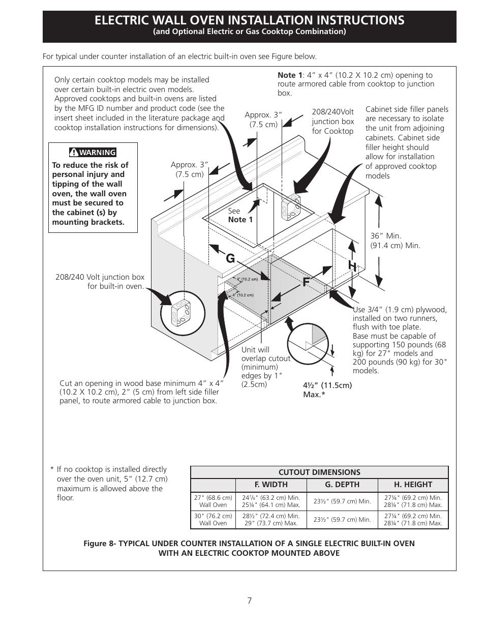 Electric wall oven installation instructions | Electrolux EI27EW45KW User Manual | Page 7 / 24